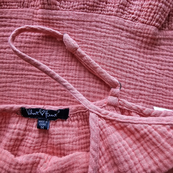 VELVET HEART ADELE SPAGHETTI STRAP GAUZY TIERED CAMI MIDI DRESS- Coral Size M - Picture 7 of 9
